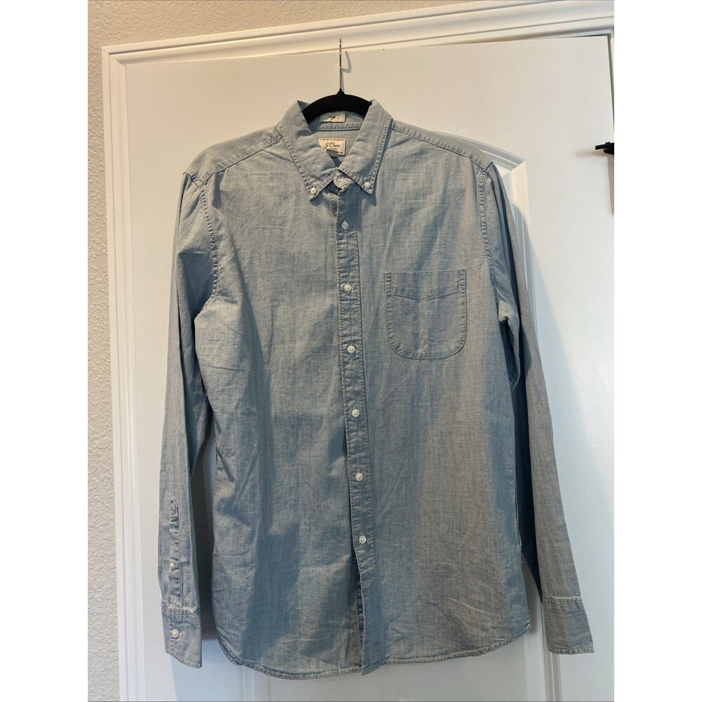 J.Crew Shirt Mens Medium Blue Organic Cotton Chambray Slim Long Sleeve Button Up